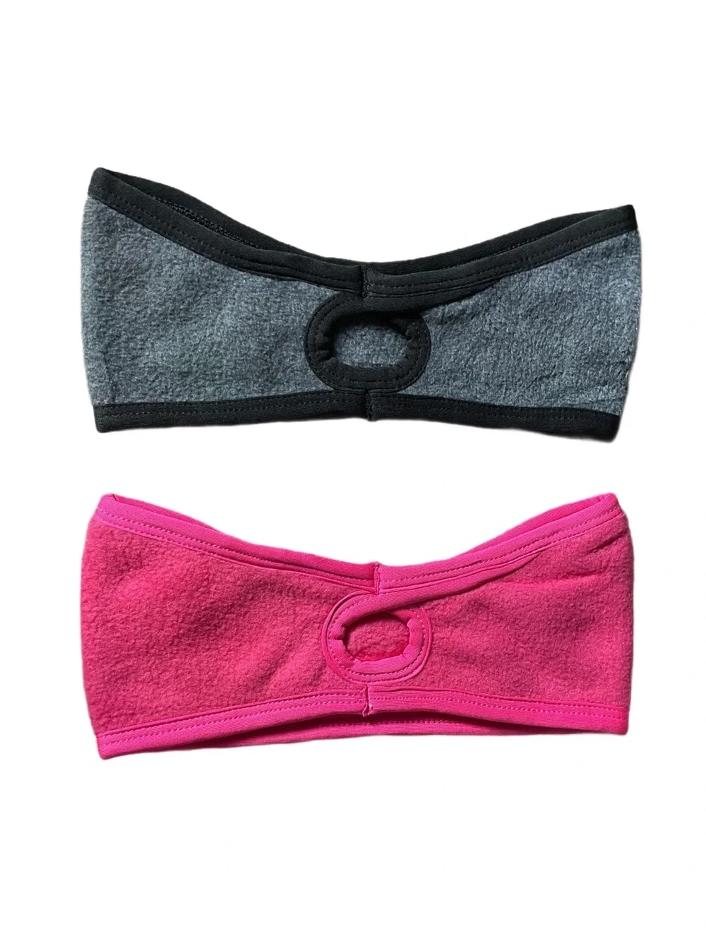 Women’s ponytail Fleece Ear Warmer Headbands - Gray and Pink